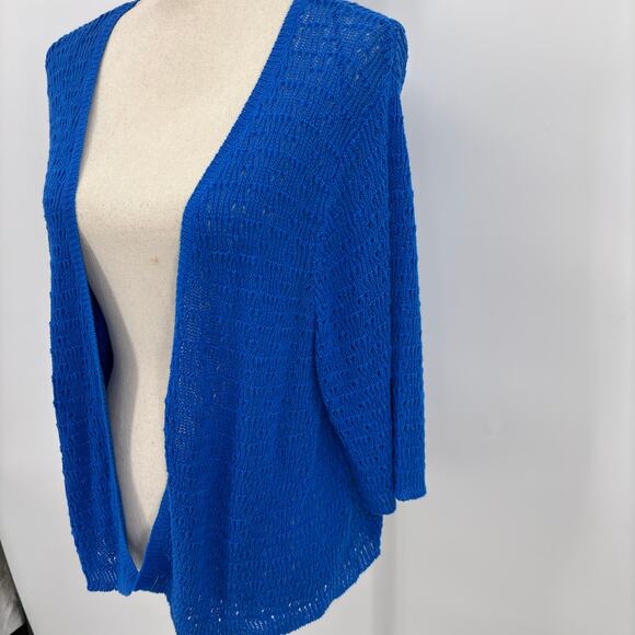 Tanjay Blue Open Knit Cardigan M Boho Minimalist Cottagecore Y2K Indie Knitwear - Picture 2 of 9